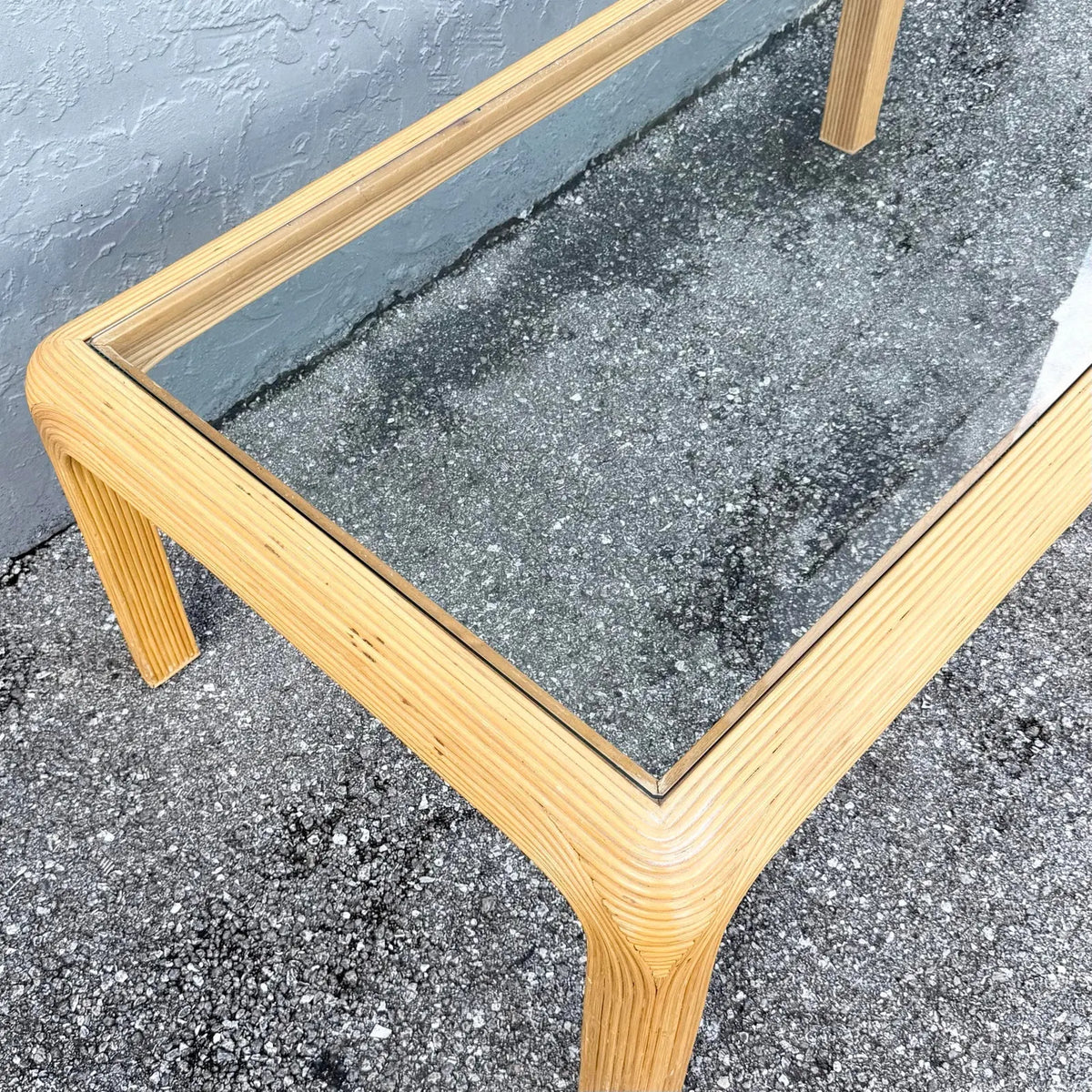 Boho Chic Pencil Reed Glass Top Coffee Table Dolphin & Flamingo