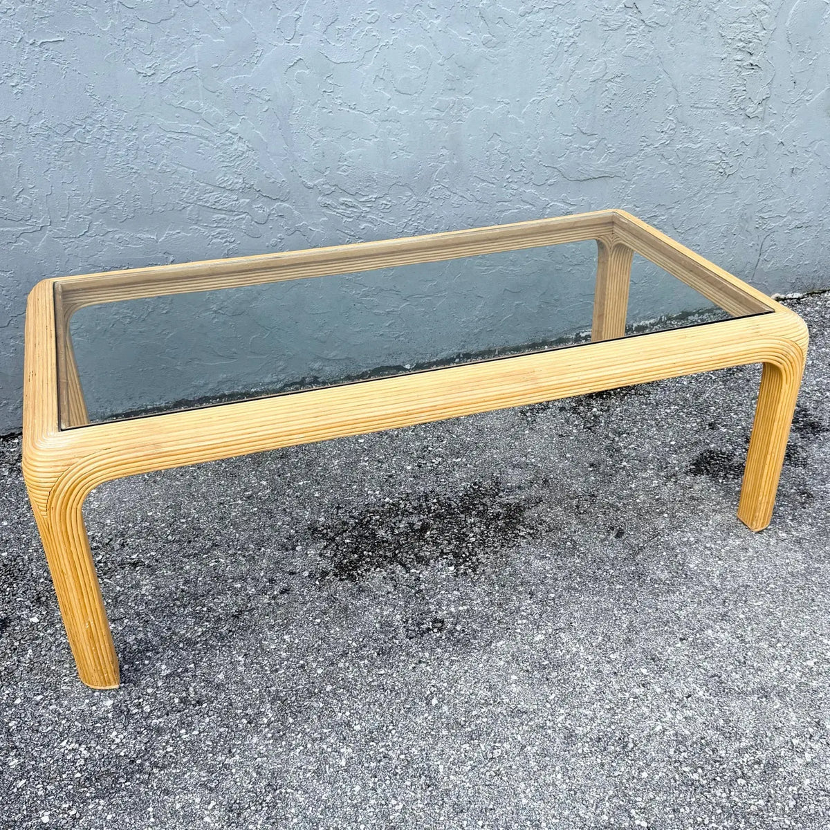 Boho Chic Pencil Reed Glass Top Coffee Table Dolphin & Flamingo