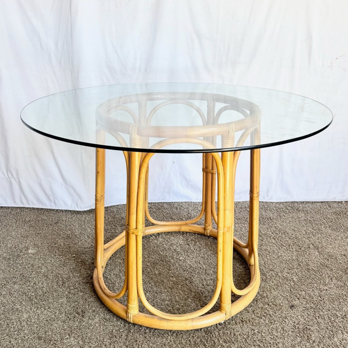 Boho Chic Rattan Glass Top Dining Table - Dolphin & Flamingo