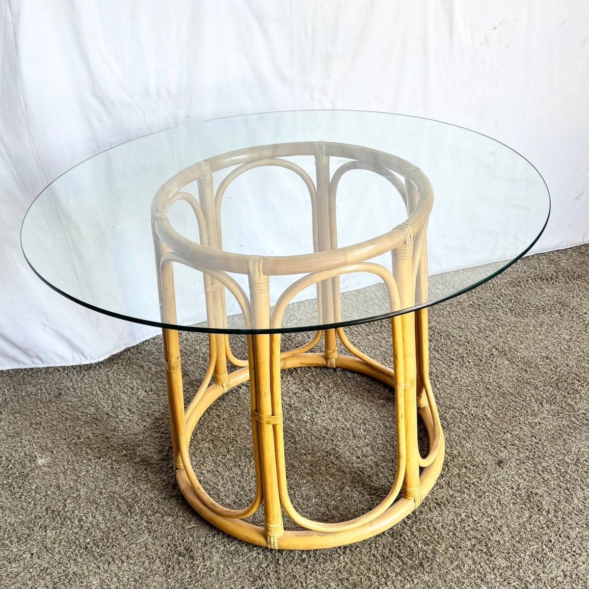 Boho Chic Rattan Glass Top Dining Table - Dolphin & Flamingo