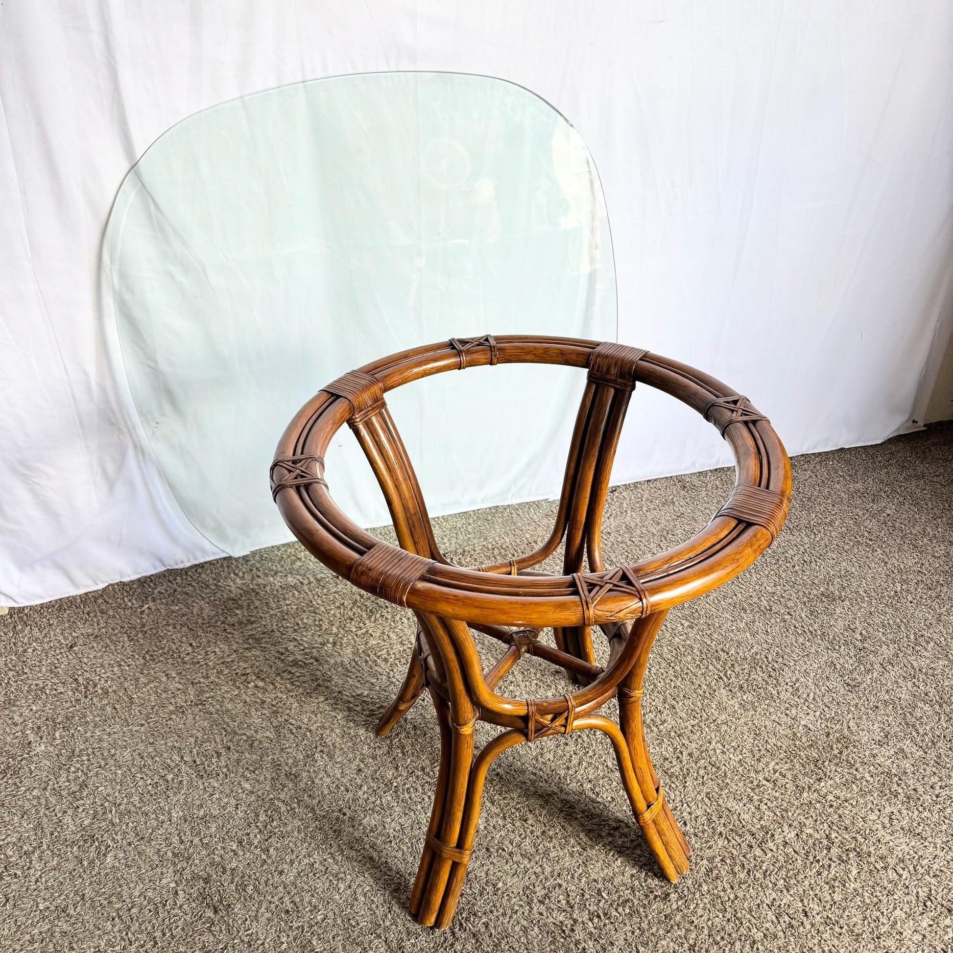 Boho Chic Rattan Rounded Square Glass Top Dining Table - Dolphin & Flamingo