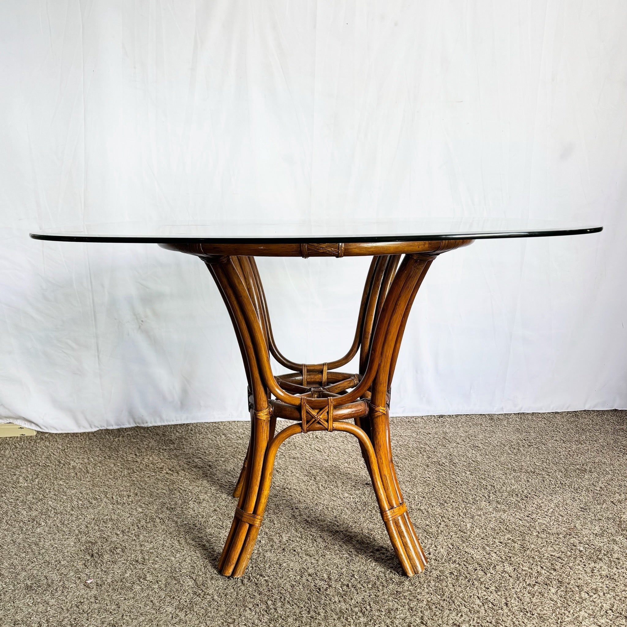 Boho Chic Rattan Rounded Square Glass Top Dining Table - Dolphin & Flamingo