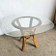 Boho Chic Rattan Rounded Square Glass Top Dining Table - Dolphin & Flamingo