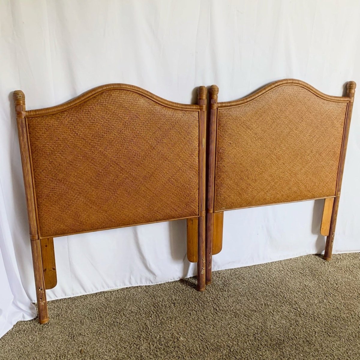 Boho Chic Reed and Wicker Twin Headboards - A Pair - Dolphin & Flamingo
