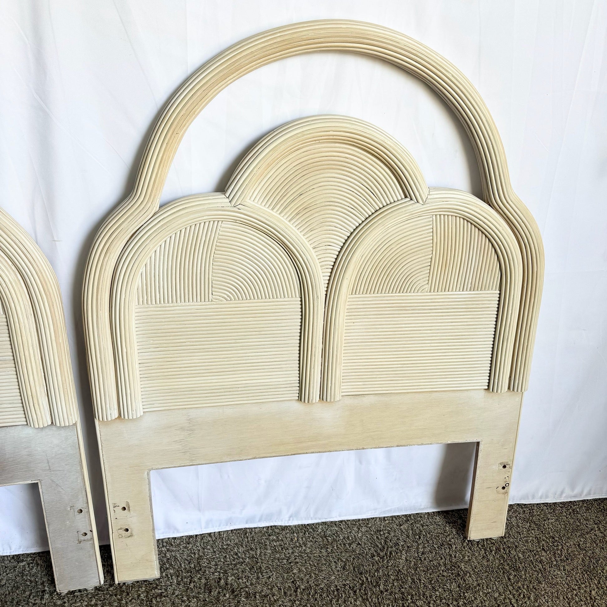 Boho Chic Sculpted Pencil Reed Twin Headboard - A Pair - Dolphin & Flamingo