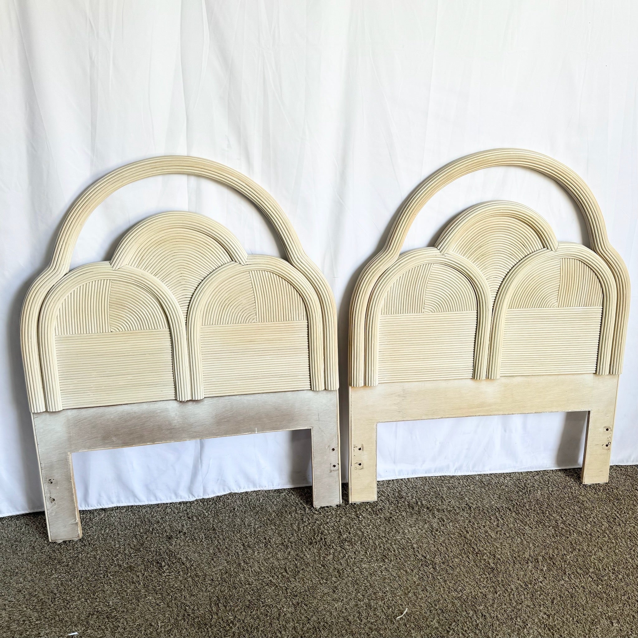 Boho Chic Sculpted Pencil Reed Twin Headboard - A Pair - Dolphin & Flamingo