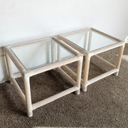 Boho Chic Twisted Pencil Reed and Rattan Side Tables - a Pair - Dolphin & Flamingo