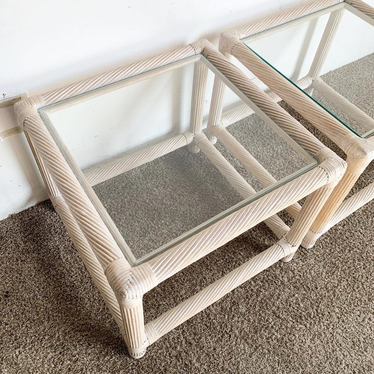 Boho Chic Twisted Pencil Reed and Rattan Side Tables - a Pair - Dolphin & Flamingo
