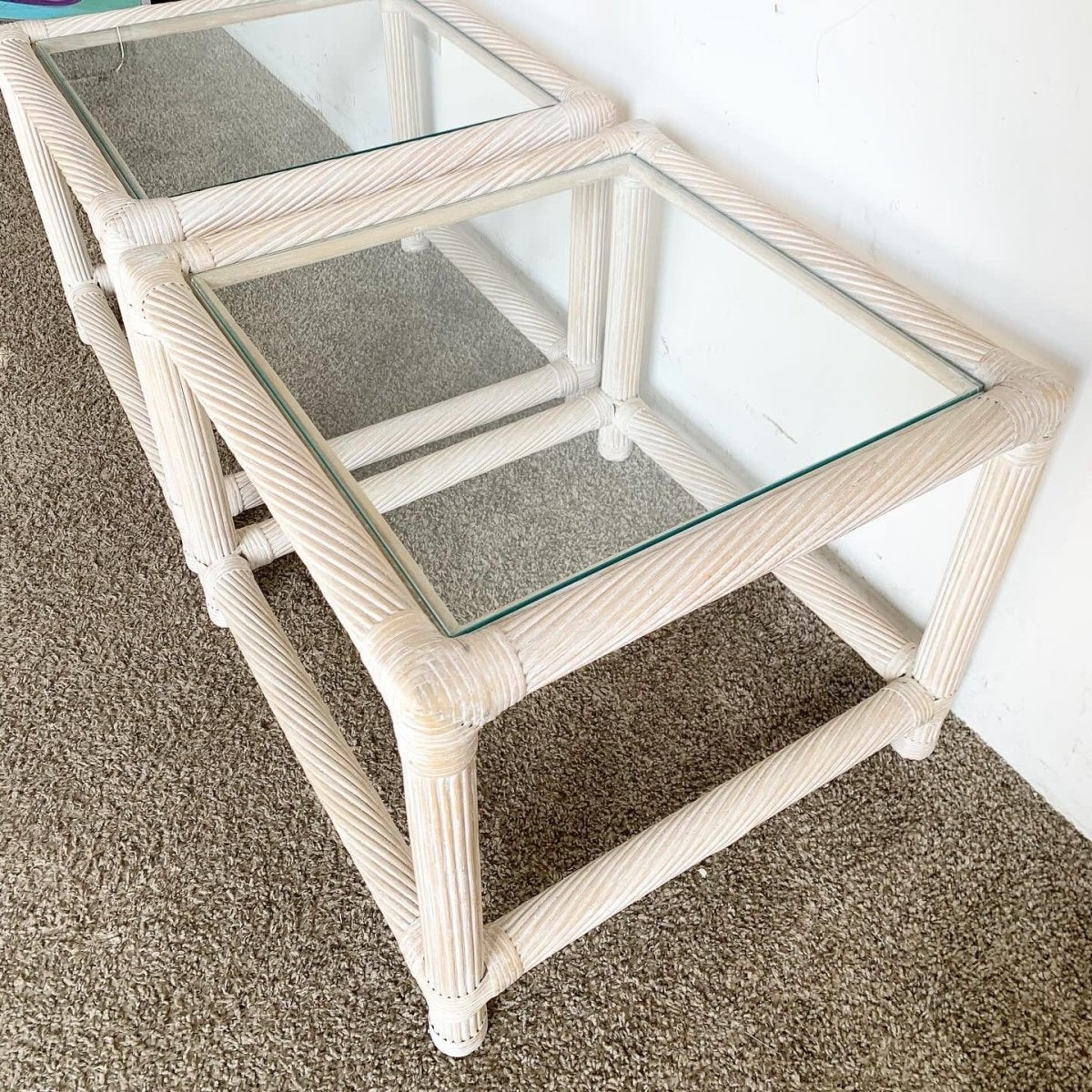 Boho Chic Twisted Pencil Reed and Rattan Side Tables - a Pair - Dolphin & Flamingo