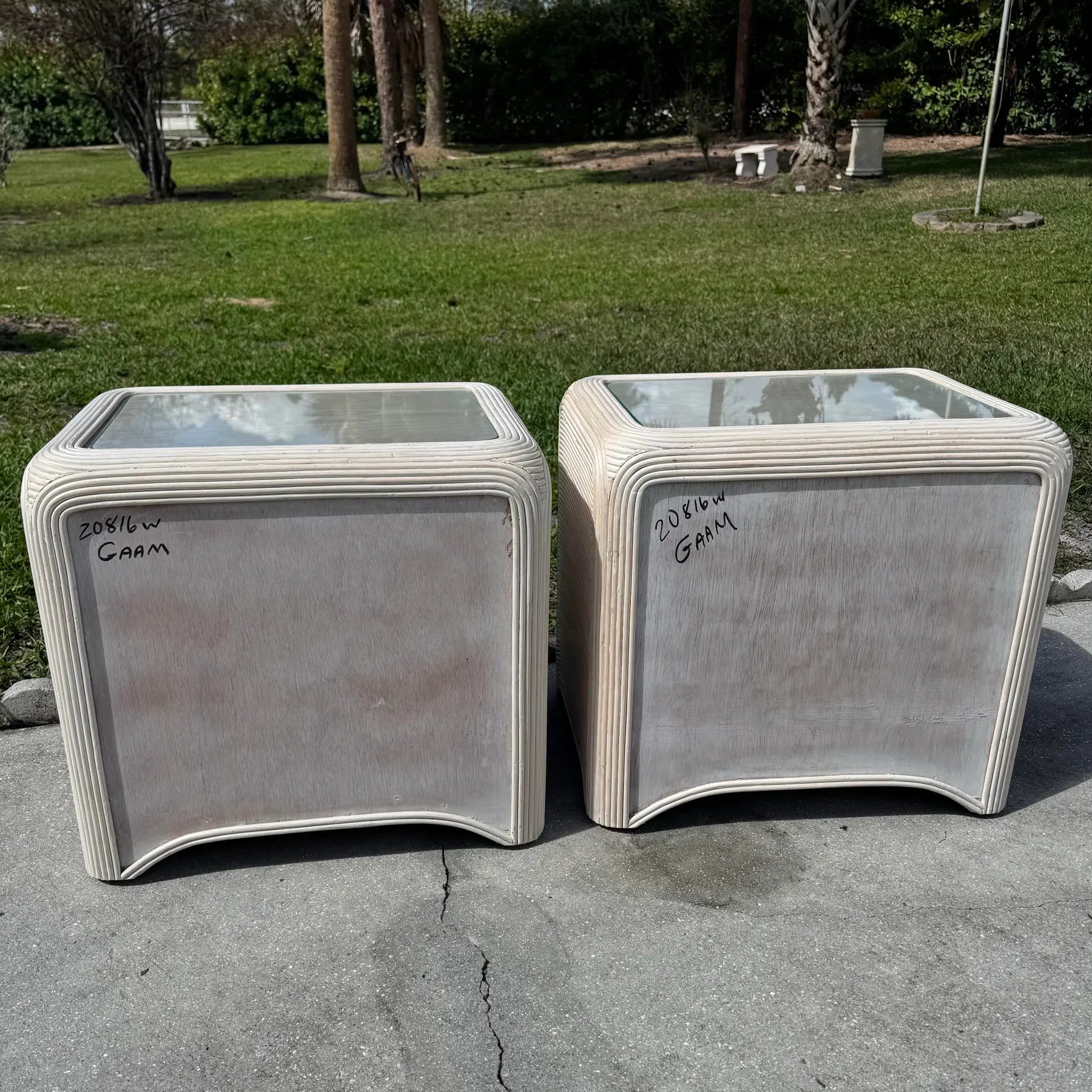 Boho Chic Waterfall Pencil Reed Nightstands - A Pair Dolphin & Flamingo