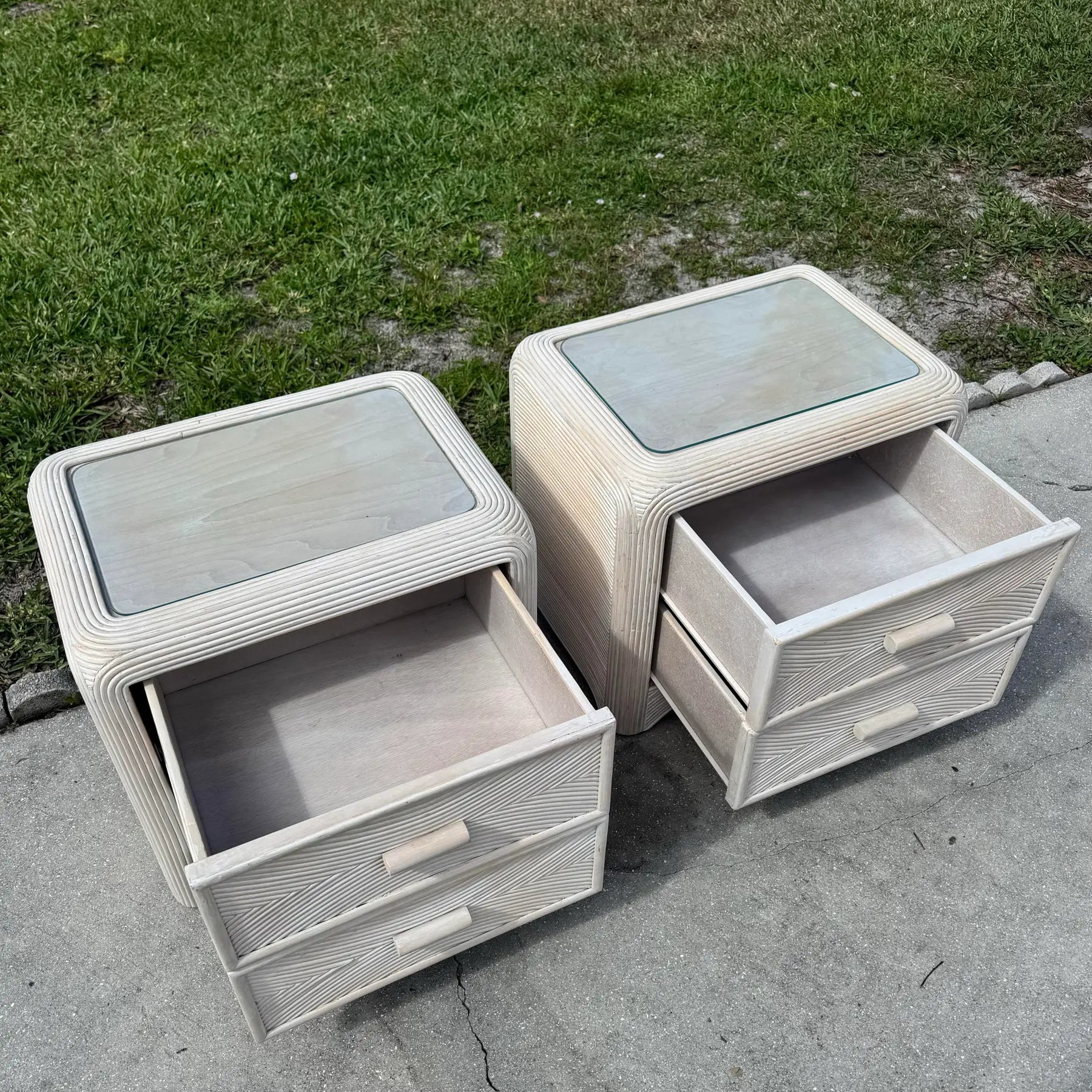 Boho Chic Waterfall Pencil Reed Nightstands - A Pair Dolphin & Flamingo