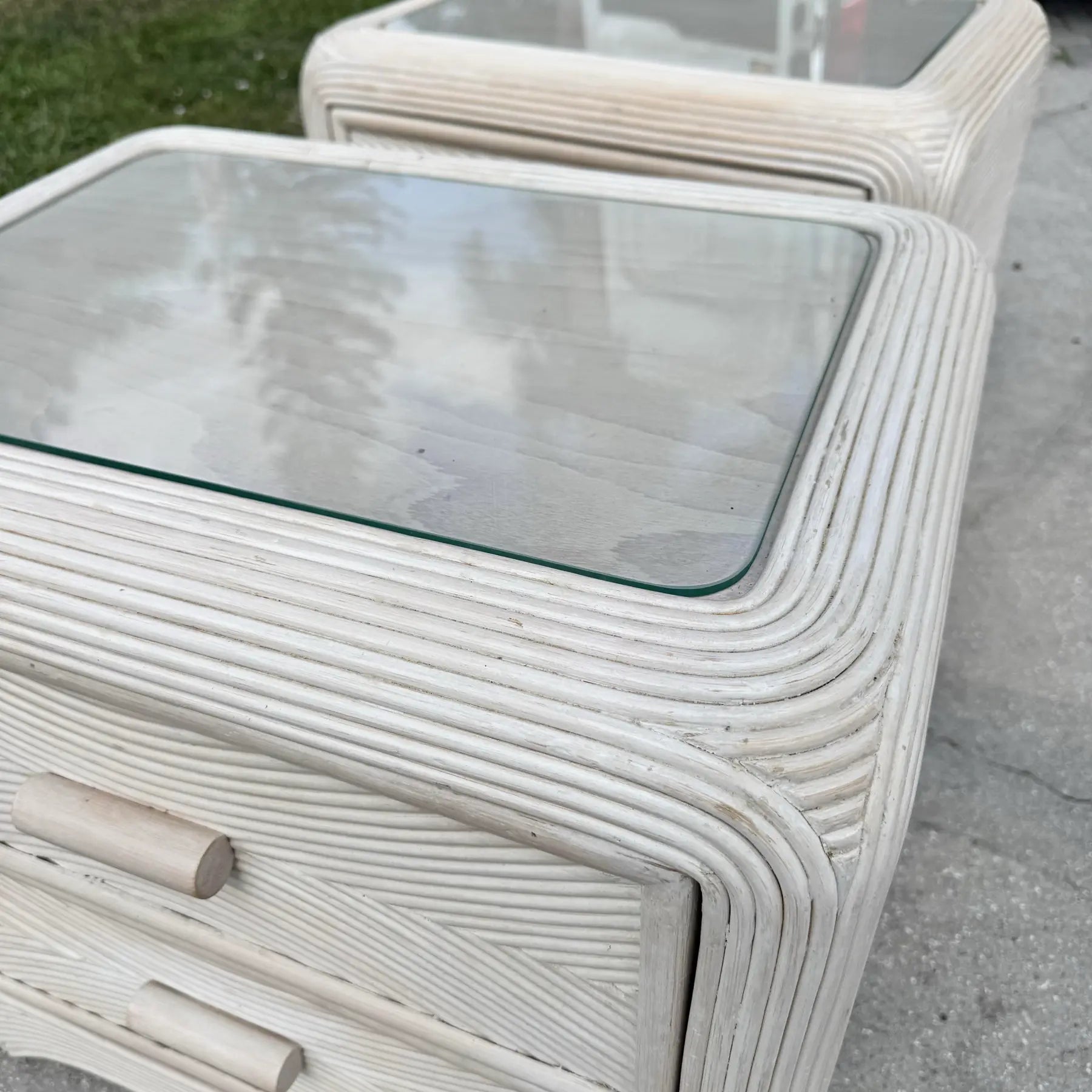 Boho Chic Waterfall Pencil Reed Nightstands - A Pair Dolphin & Flamingo