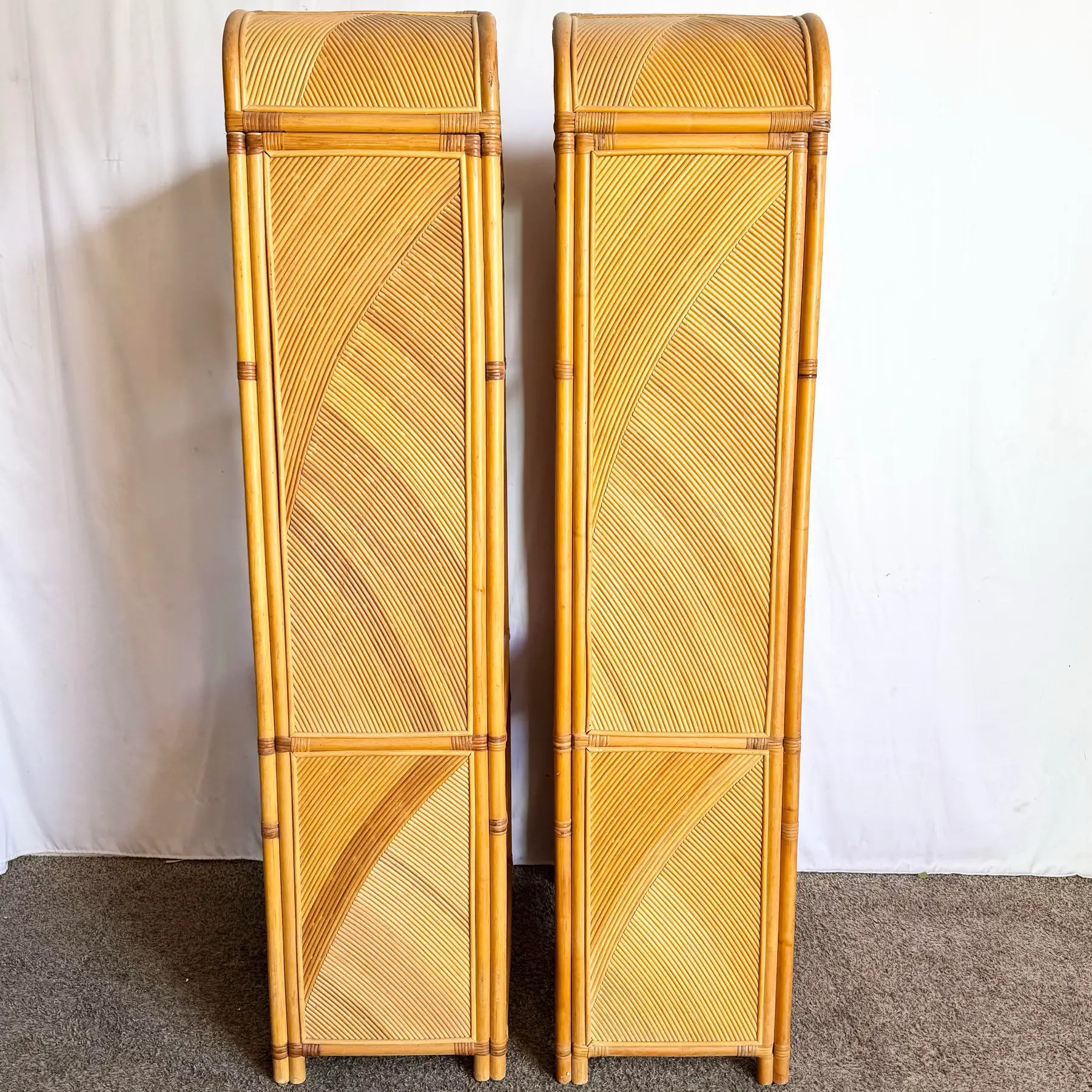 Boho Chic Wavy Pencil Reed Etageres - A Pair