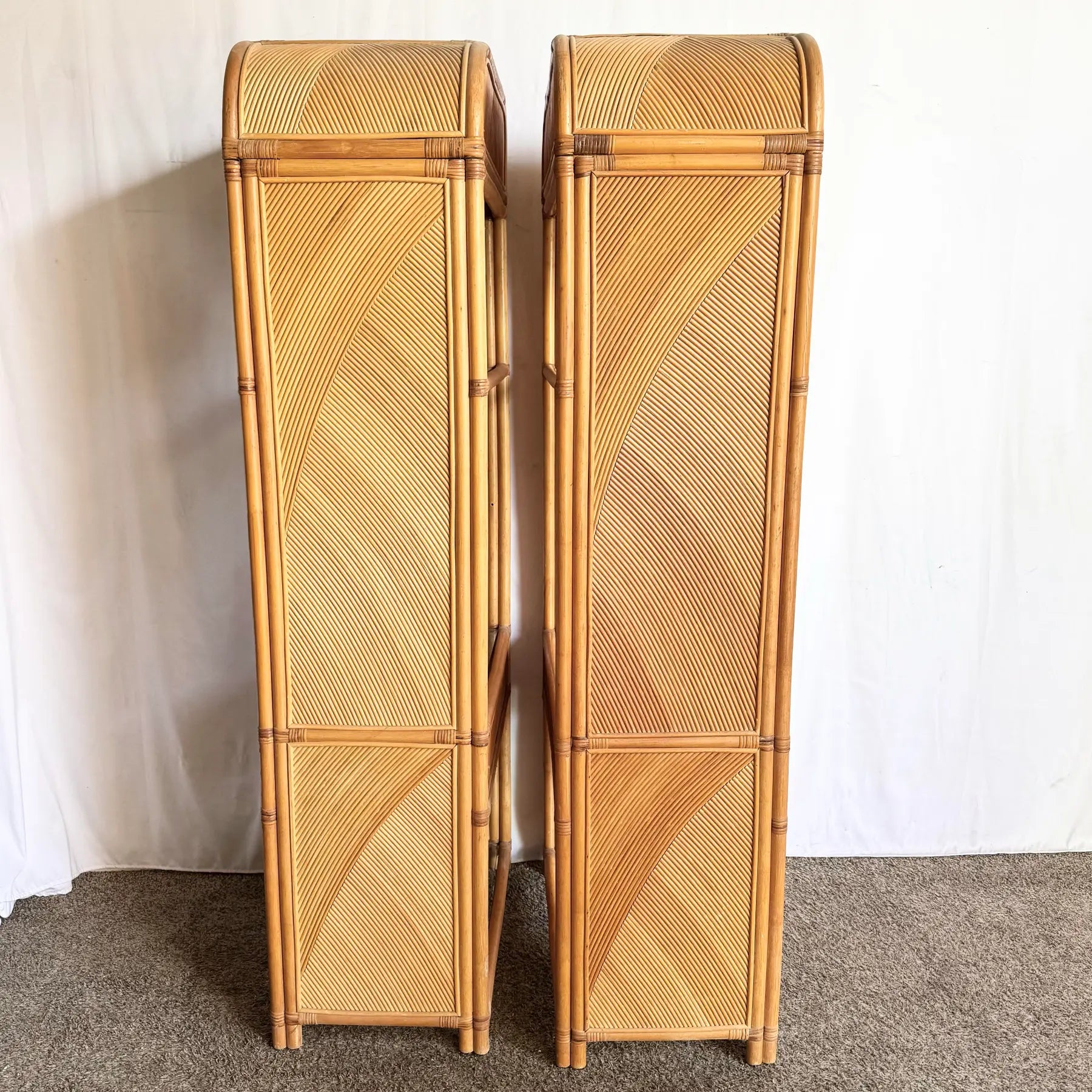 Boho Chic Wavy Pencil Reed Etageres - A Pair