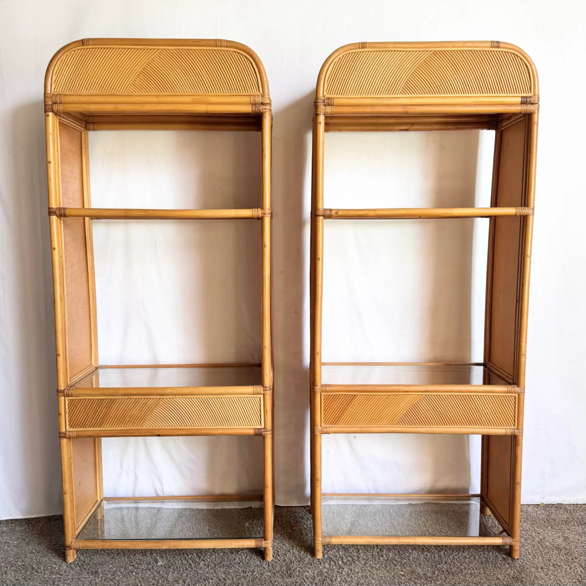 Boho Chic Wavy Pencil Reed Etageres - A Pair - Dolphin & Flamingo