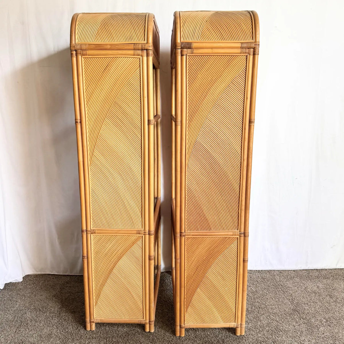 Boho Chic Wavy Pencil Reed Etageres - A Pair - Dolphin & Flamingo