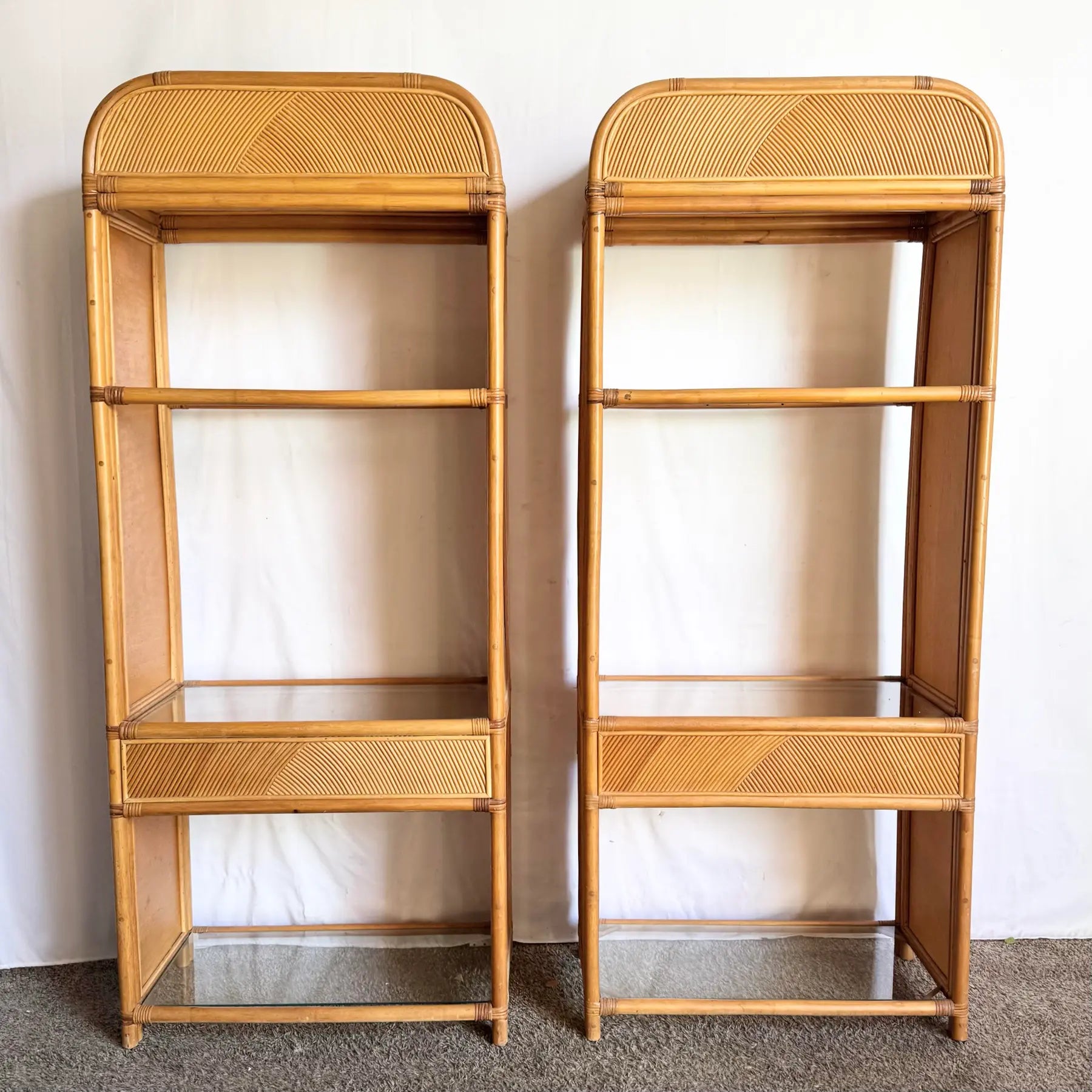 Boho Chic Wavy Pencil Reed Etageres - A Pair