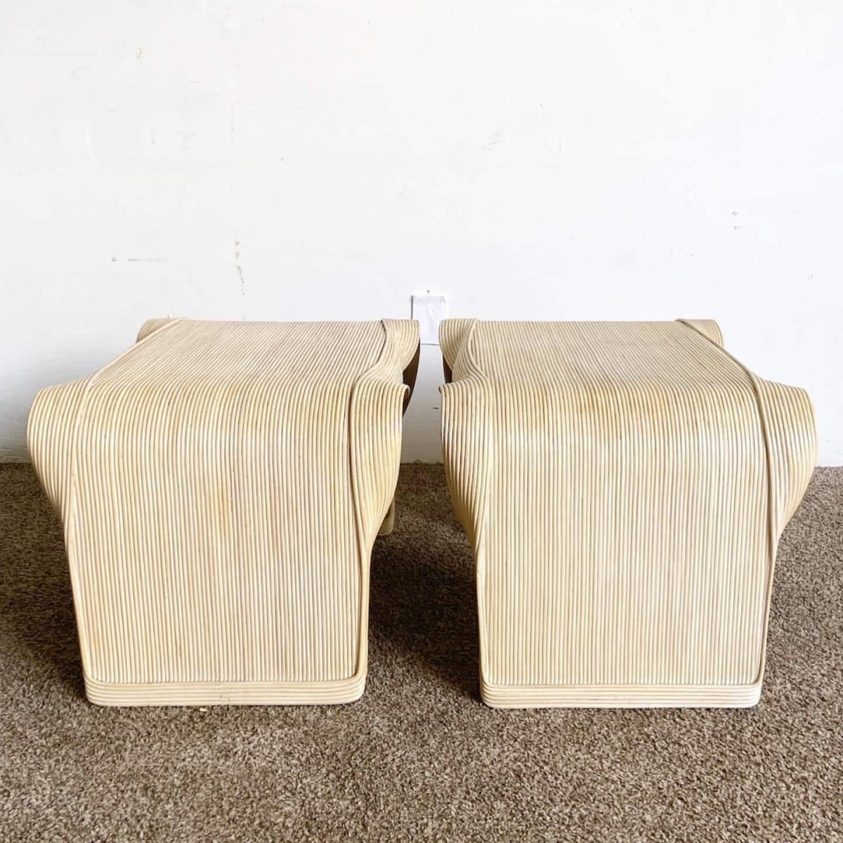 Boho Chic Wavy Ribbon Pencil Reed Side Tables - a Pair - Dolphin & Flamingo