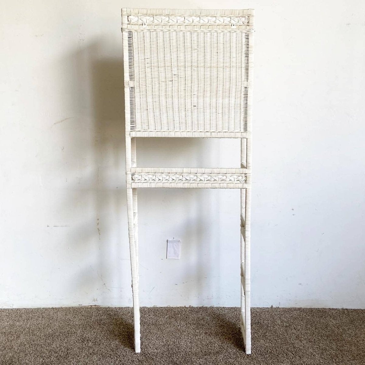 Boho Chic White Rattan and Wicker Bathroom Storage Etagere - Dolphin & Flamingo