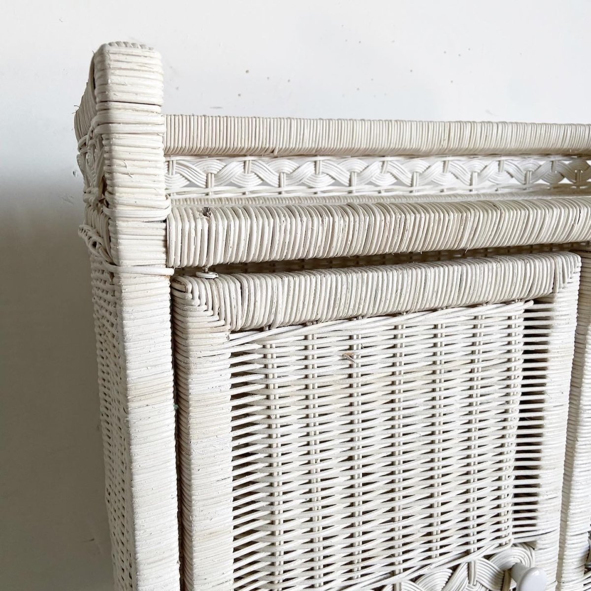 Boho Chic White Rattan and Wicker Bathroom Storage Etagere - Dolphin & Flamingo