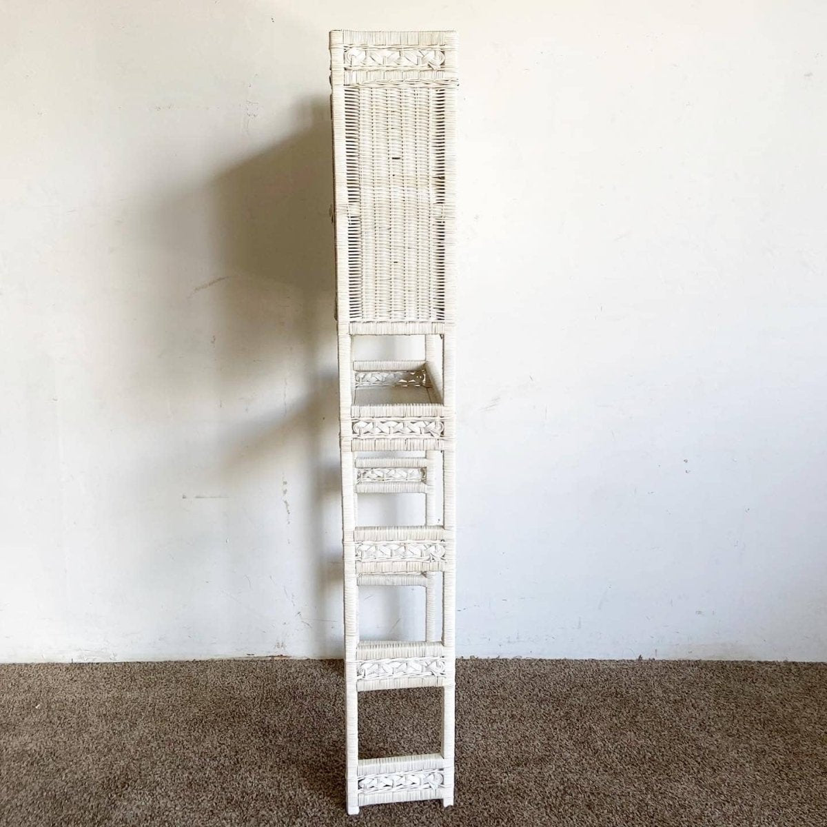 Boho Chic White Rattan and Wicker Bathroom Storage Etagere - Dolphin & Flamingo
