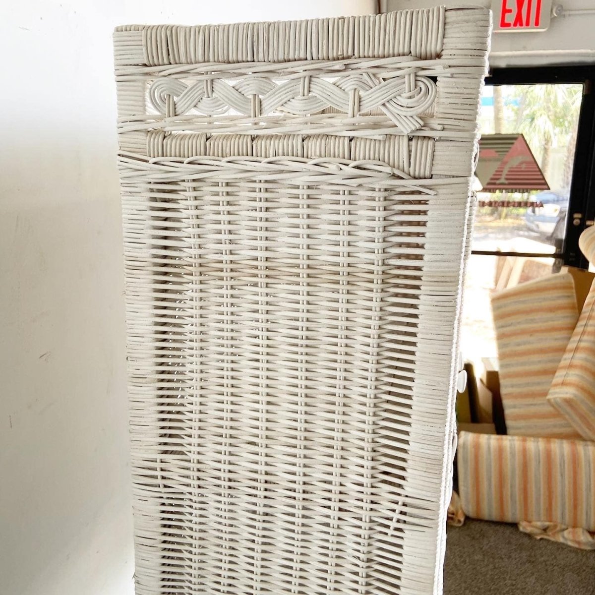 Boho Chic White Rattan and Wicker Bathroom Storage Etagere - Dolphin & Flamingo