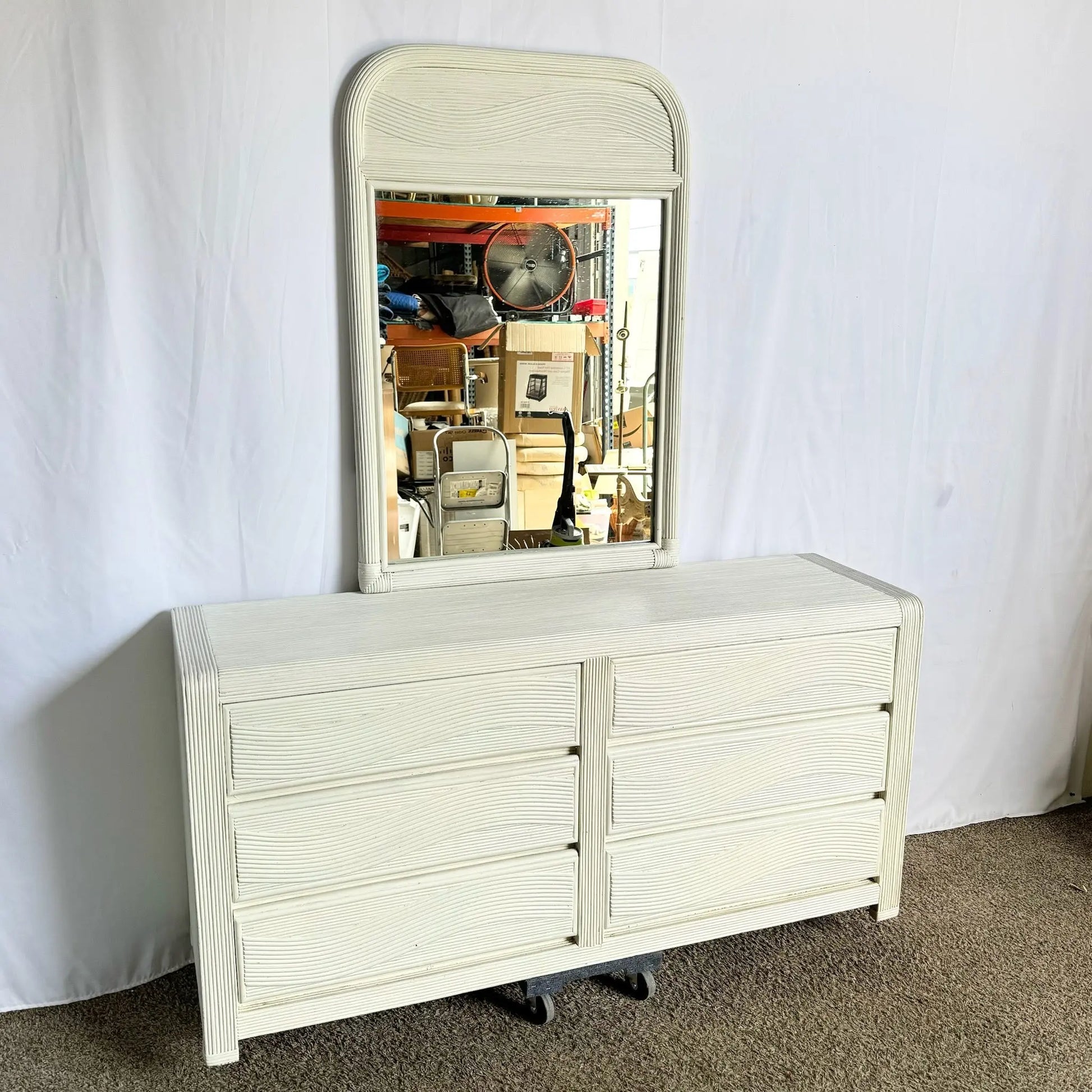 Boho Chic White Pencil Reed Dresser – Dolphin & Flamingo