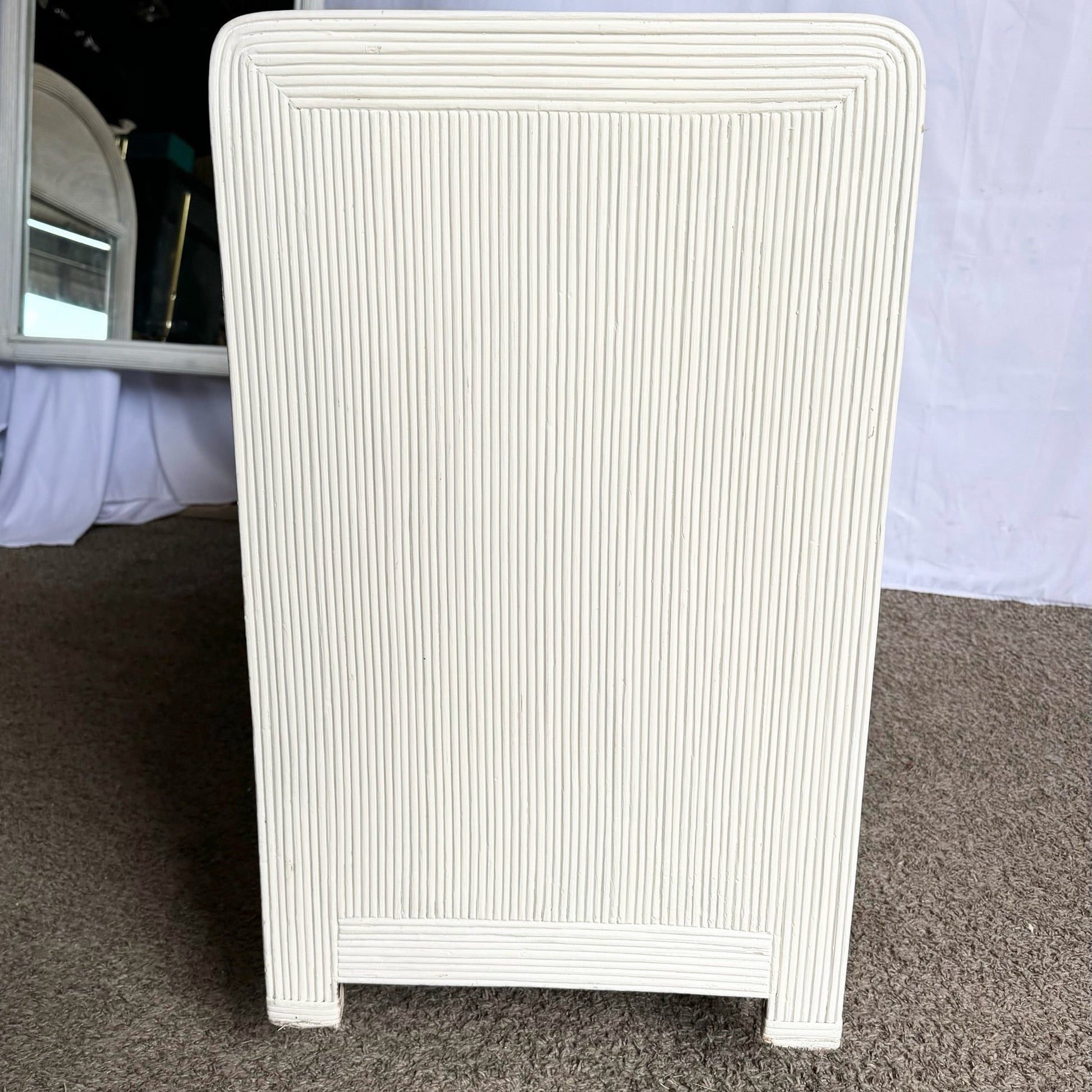 Boho Chic White Wavy Pencil Reed Dresser With Mirror - Dolphin & Flamingo
