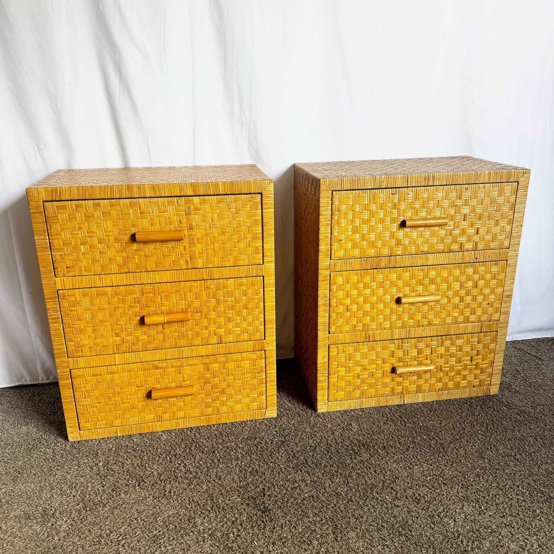 Boho Chic Wicker Chests of Drawers - A Pair - Dolphin & Flamingo