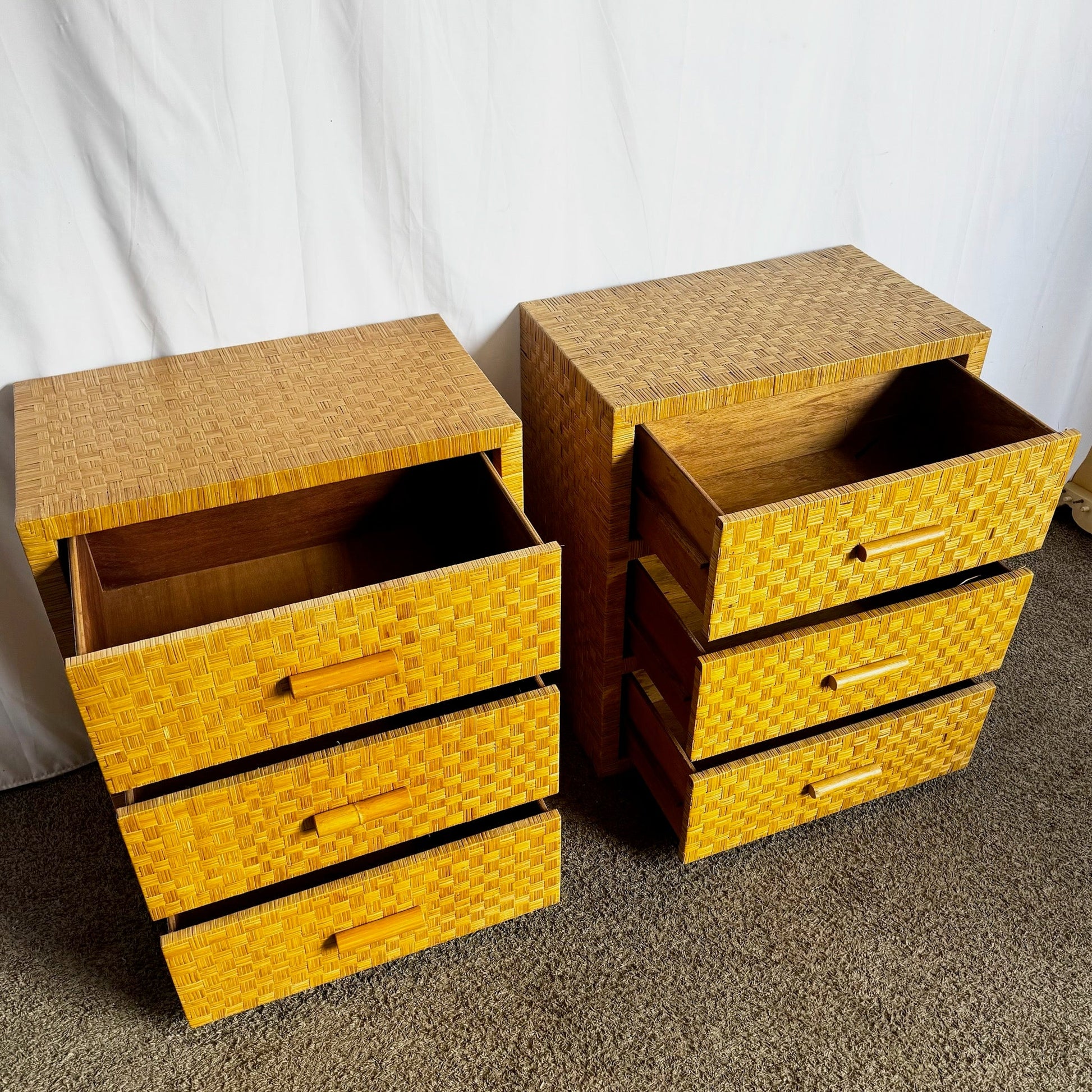 Boho Chic Wicker Chests of Drawers - A Pair - Dolphin & Flamingo