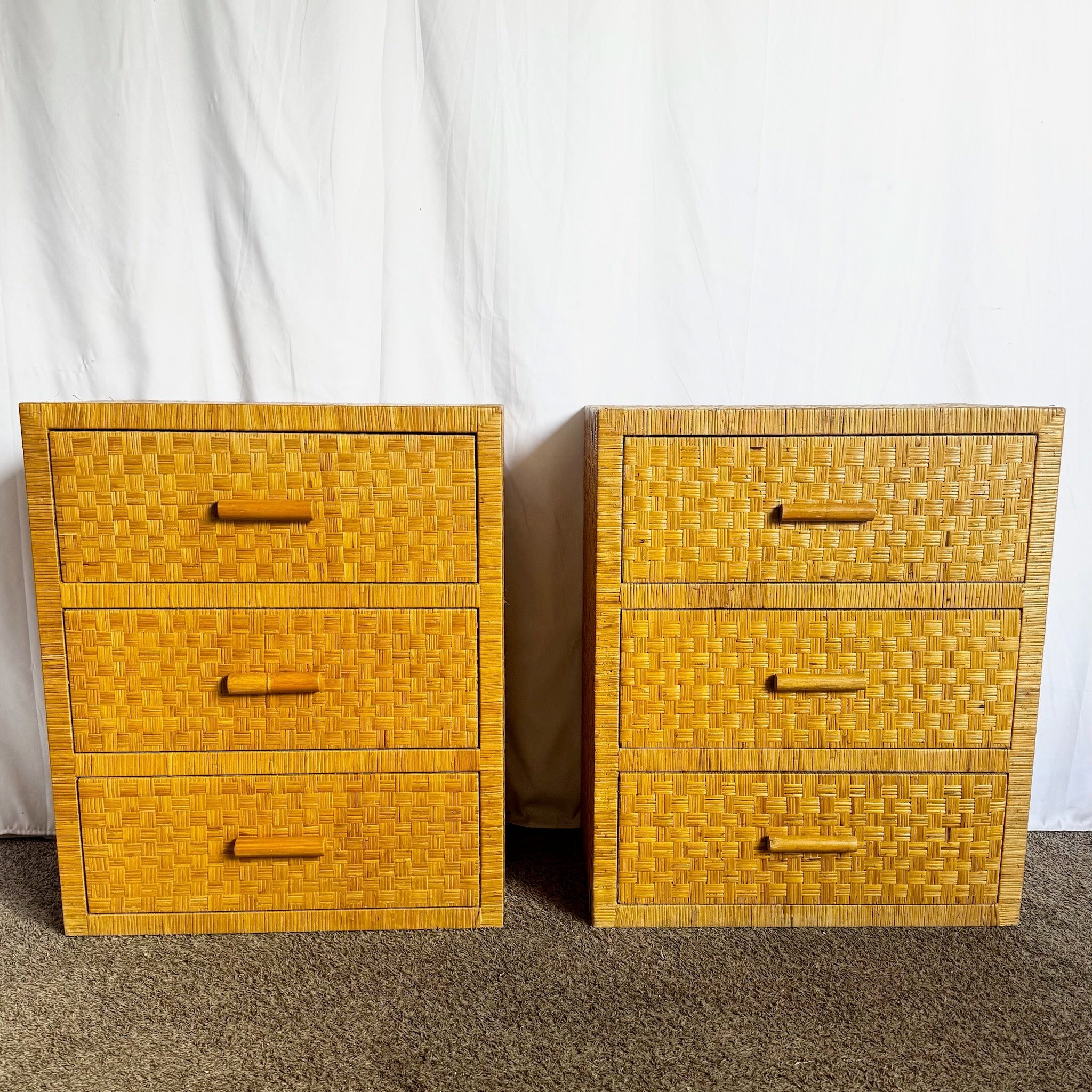 Boho Chic Wicker Chests of Drawers - A Pair - Dolphin & Flamingo