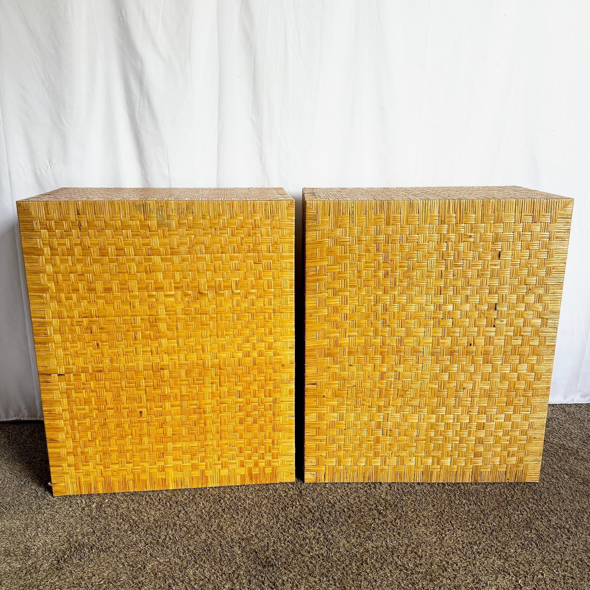 Boho Chic Wicker Chests of Drawers - A Pair - Dolphin & Flamingo