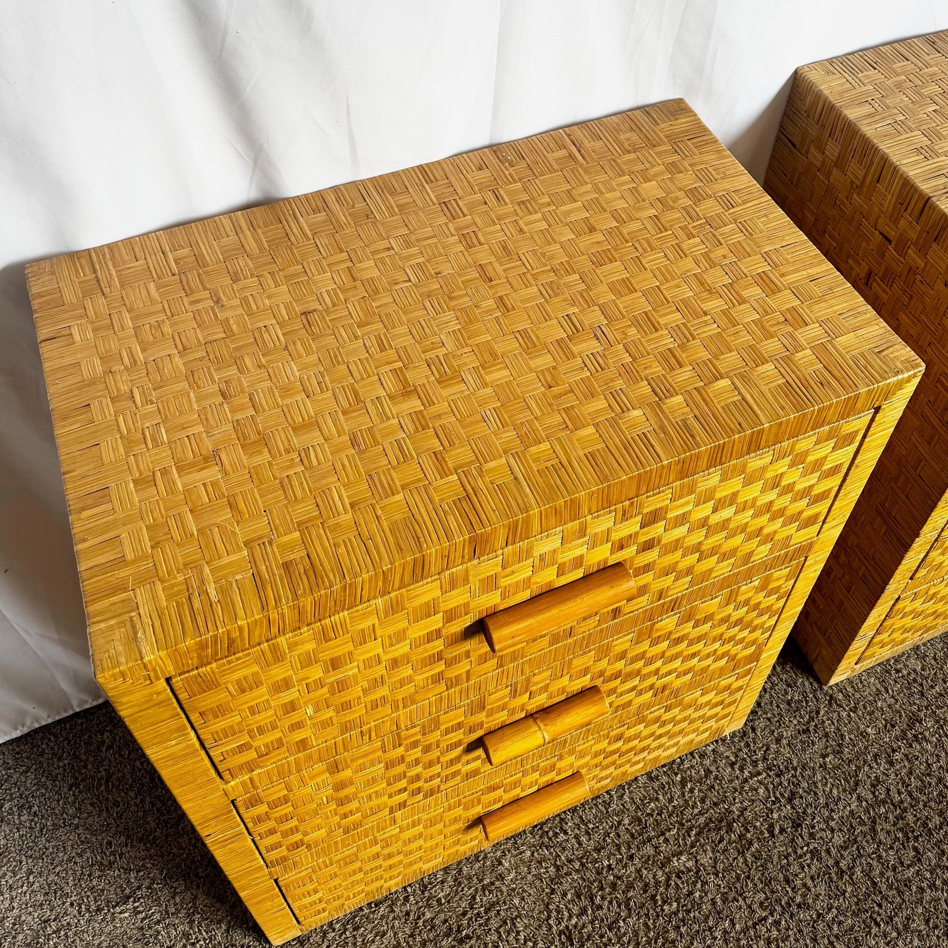 Boho Chic Wicker Chests of Drawers - A Pair - Dolphin & Flamingo