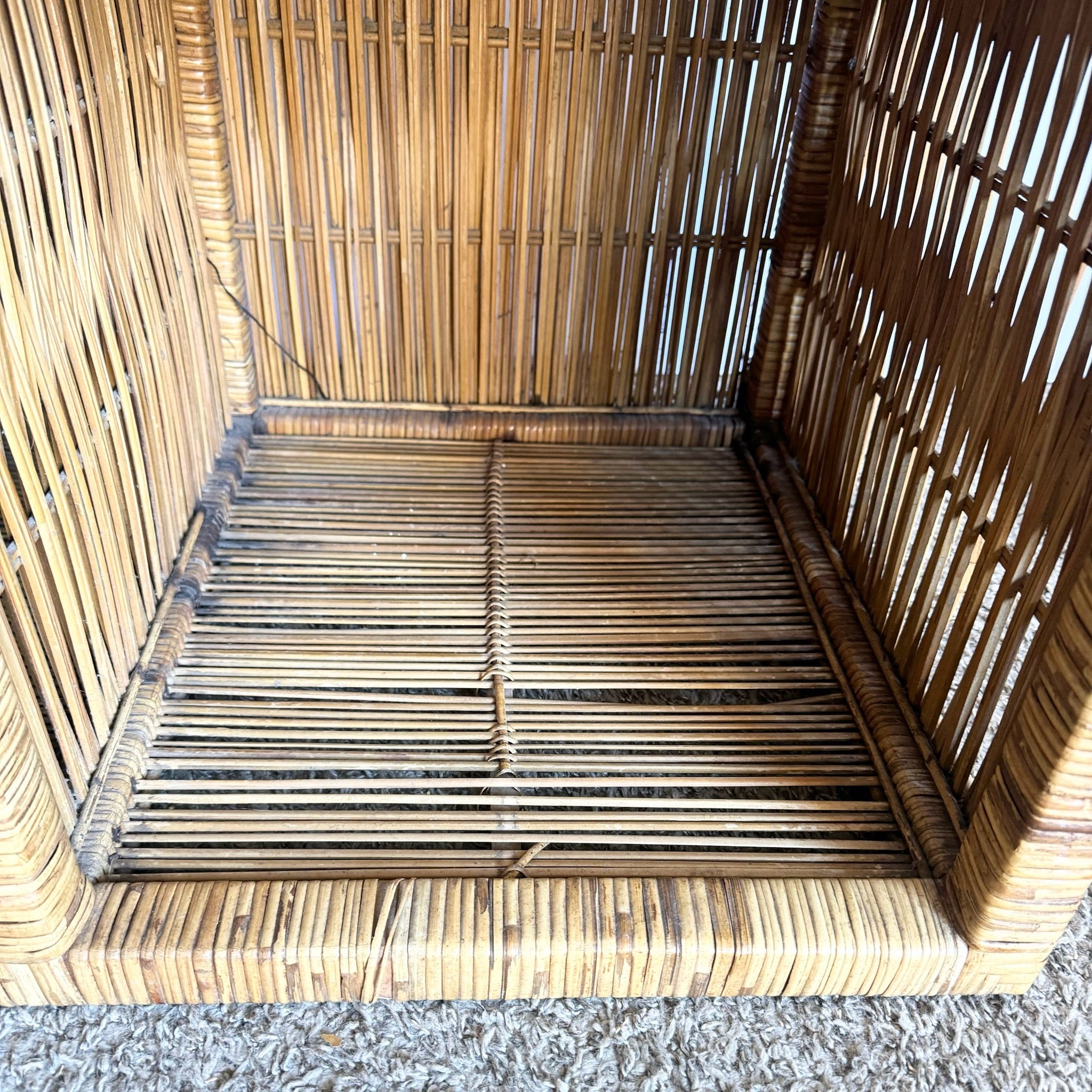 Boho Chic Wicker Credenza Buffet With Gold Knobs - Dolphin & Flamingo
