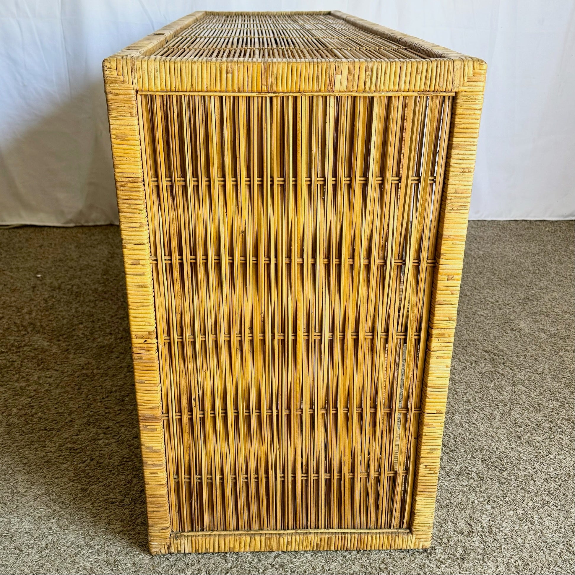 Boho Chic Wicker Credenza Buffet With Gold Knobs - Dolphin & Flamingo
