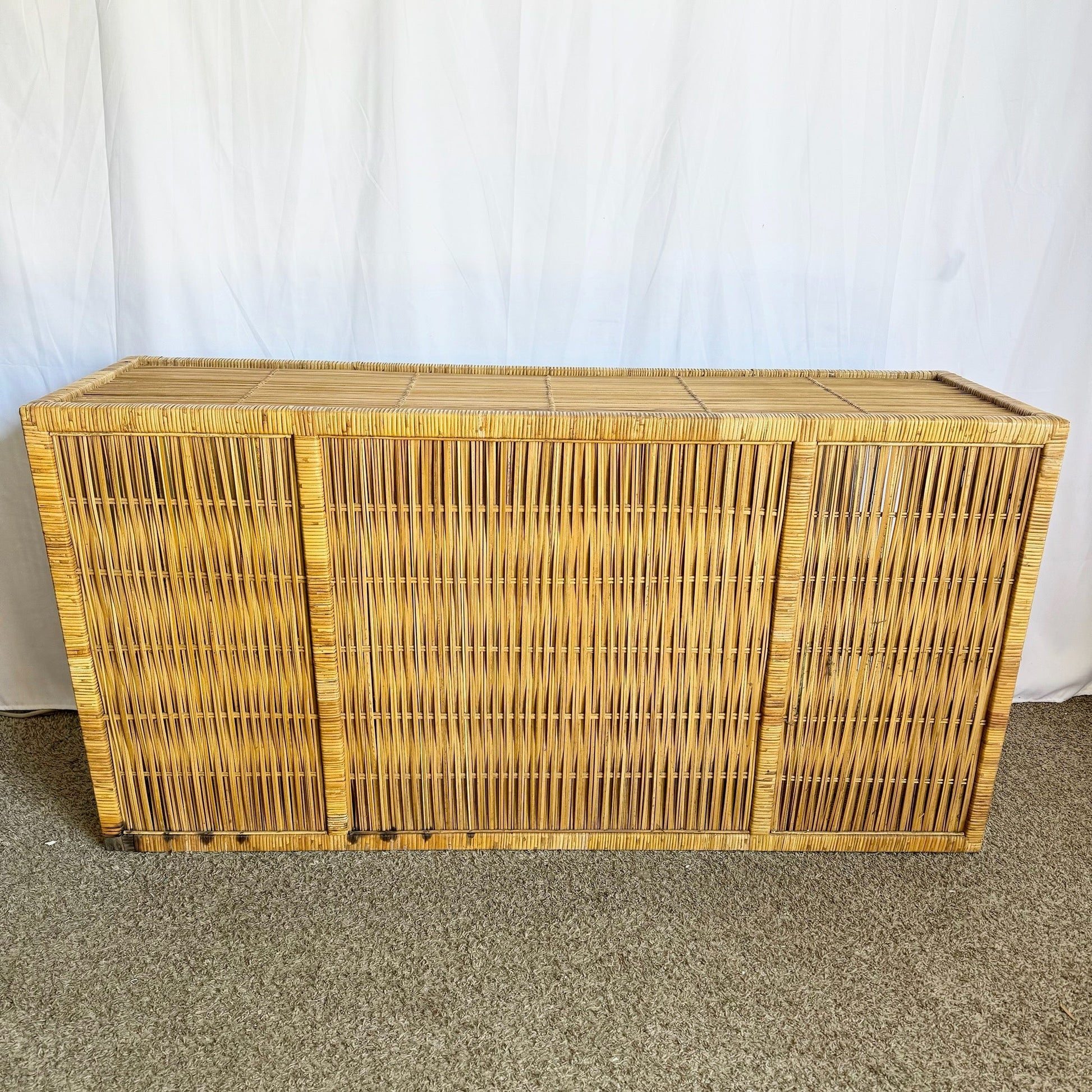 Boho Chic Wicker Credenza Buffet With Gold Knobs - Dolphin & Flamingo