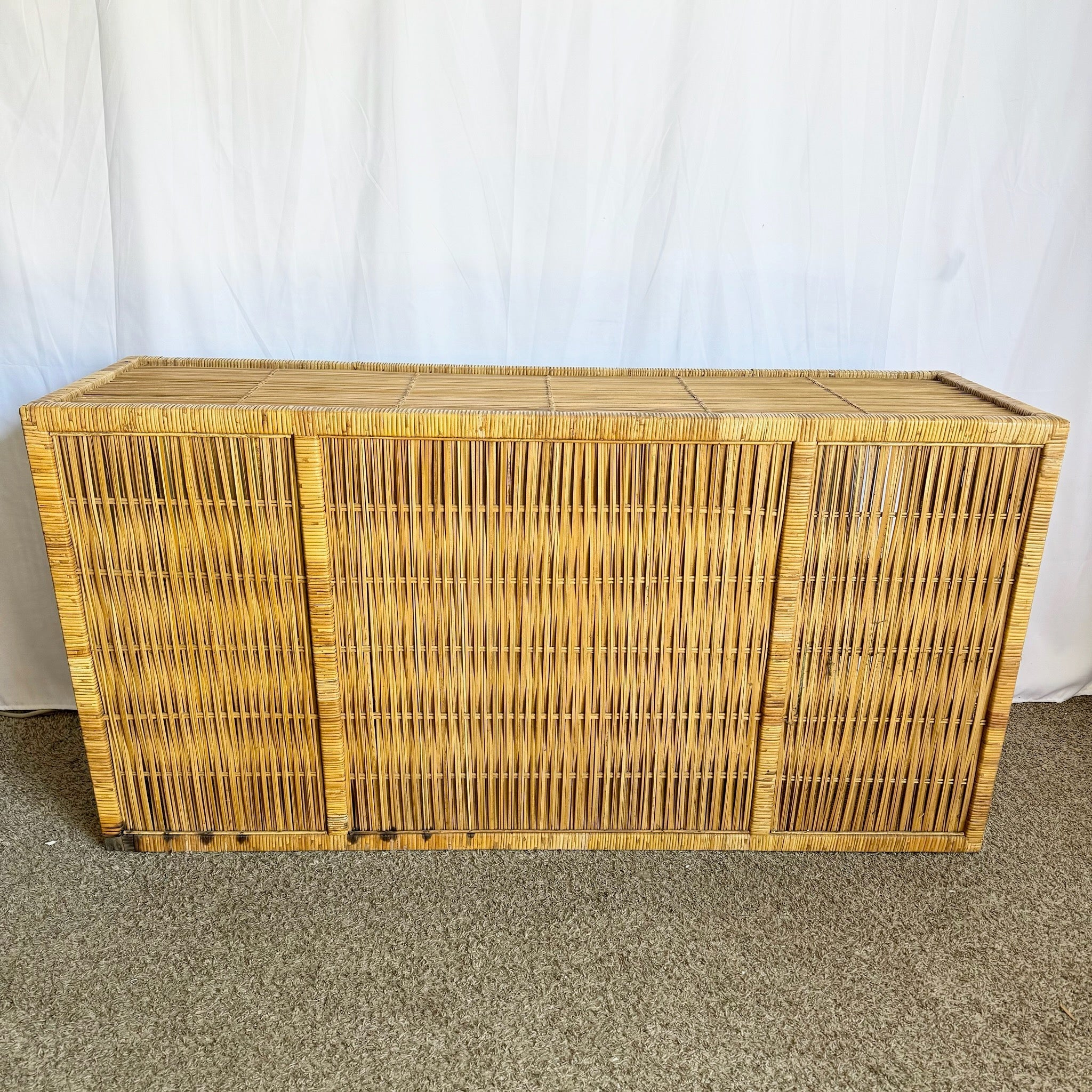 Boho Chic Wicker Credenza Buffet With Gold Knobs - Dolphin & Flamingo