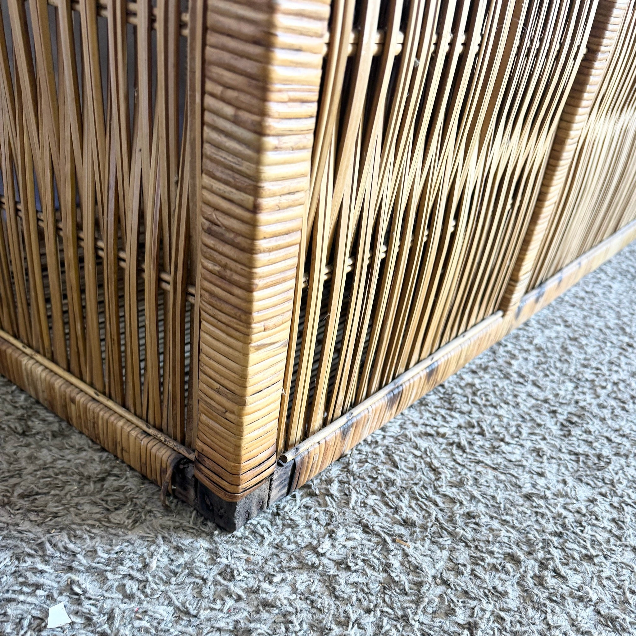 Boho Chic Wicker Credenza Buffet With Gold Knobs - Dolphin & Flamingo