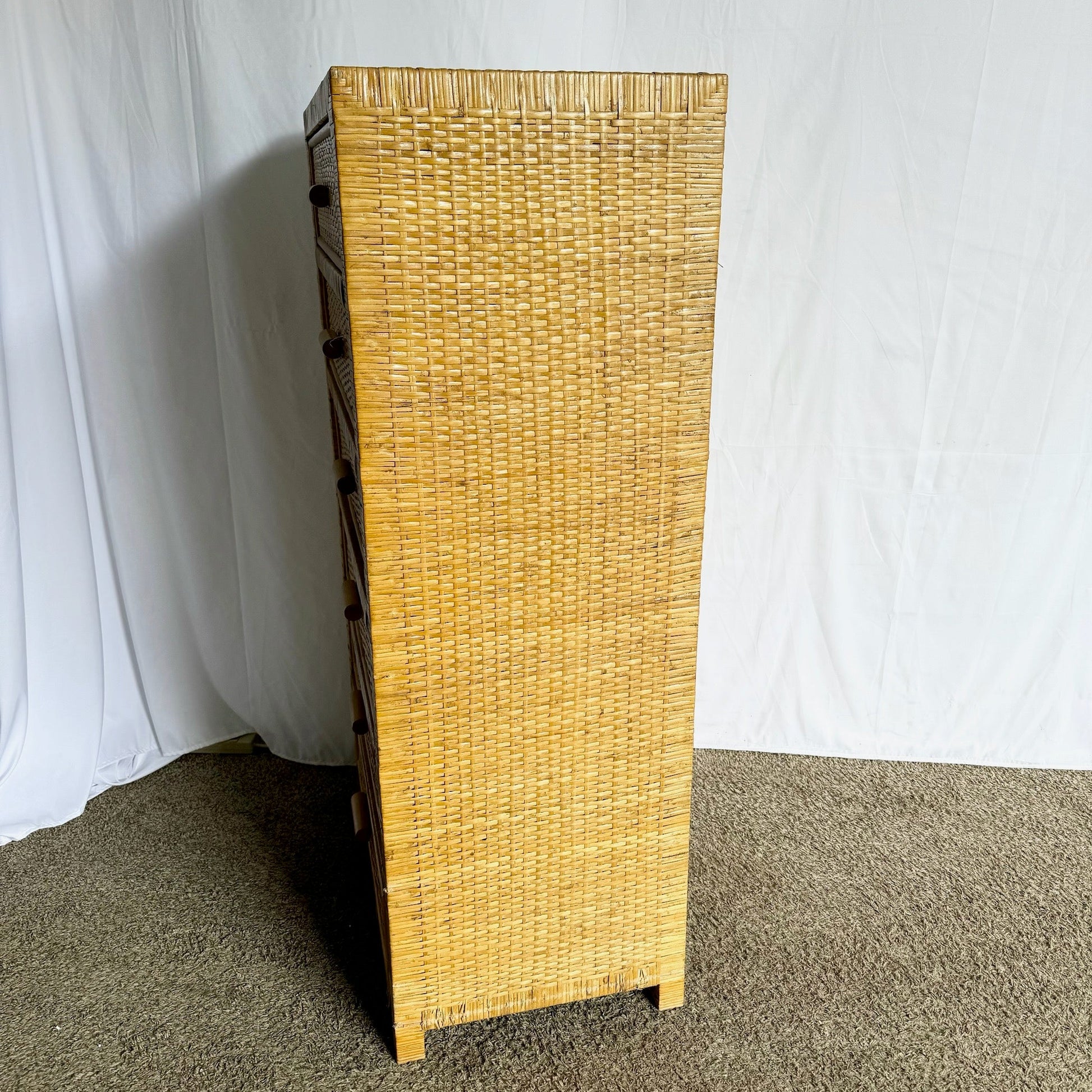Boho Chic Wicker Wrapped Highboy Dresser - 6 Drawers - Dolphin & Flamingo