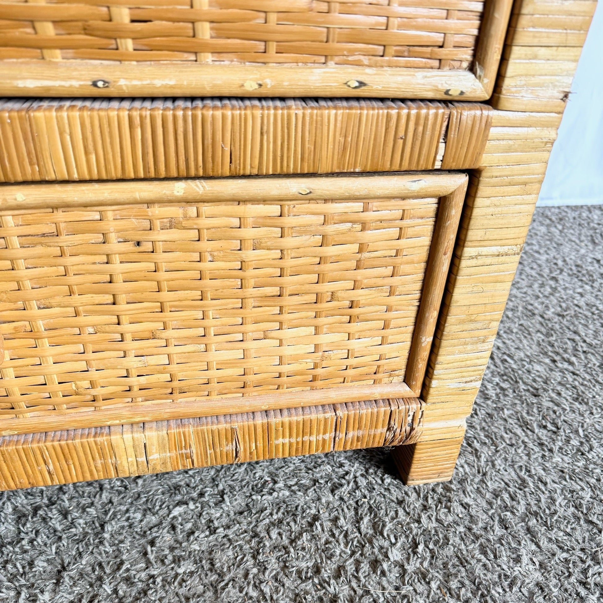 Boho Chic Wicker Wrapped Highboy Dresser - 6 Drawers - Dolphin & Flamingo