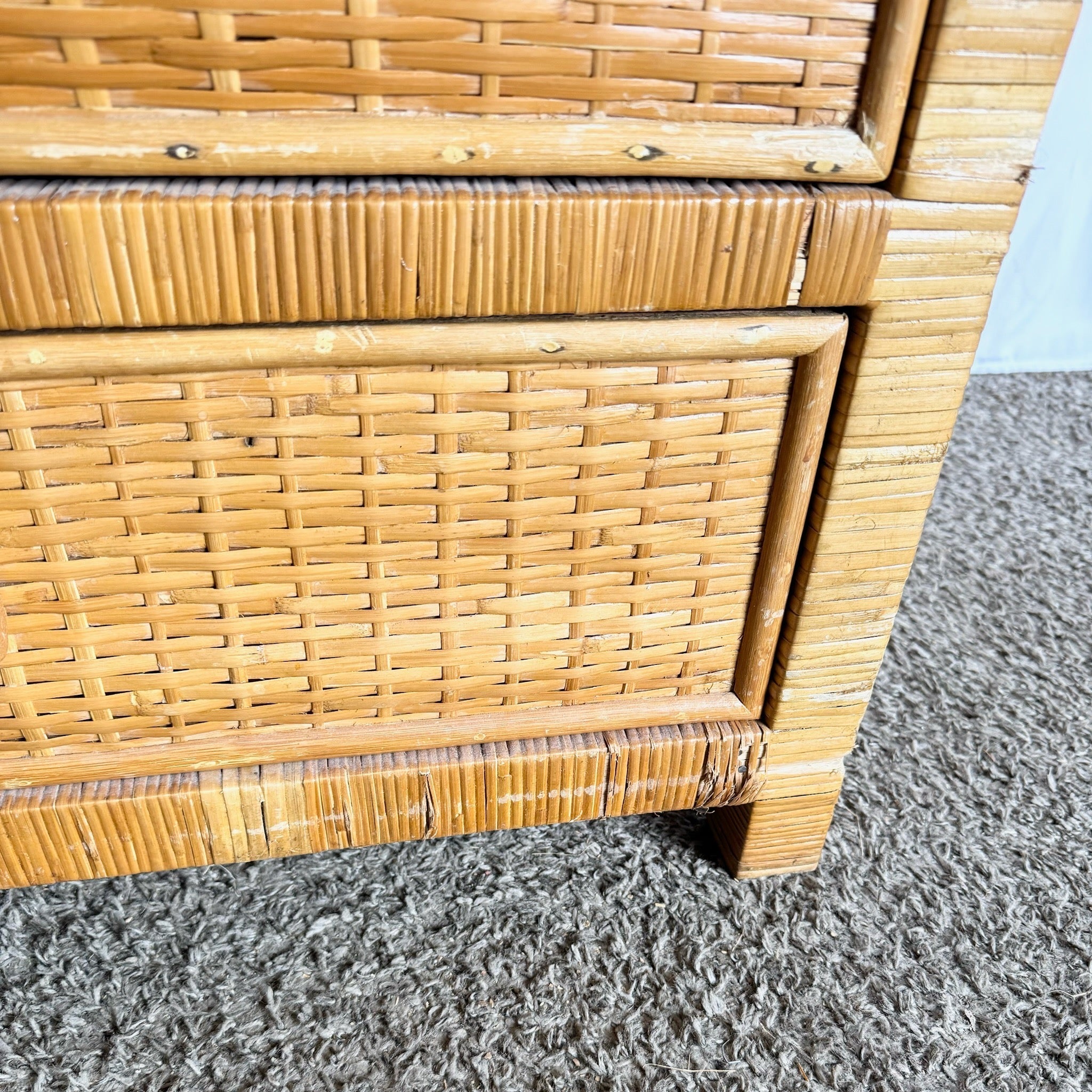 Boho Chic Wicker Wrapped Highboy Dresser - 6 Drawers - Dolphin & Flamingo