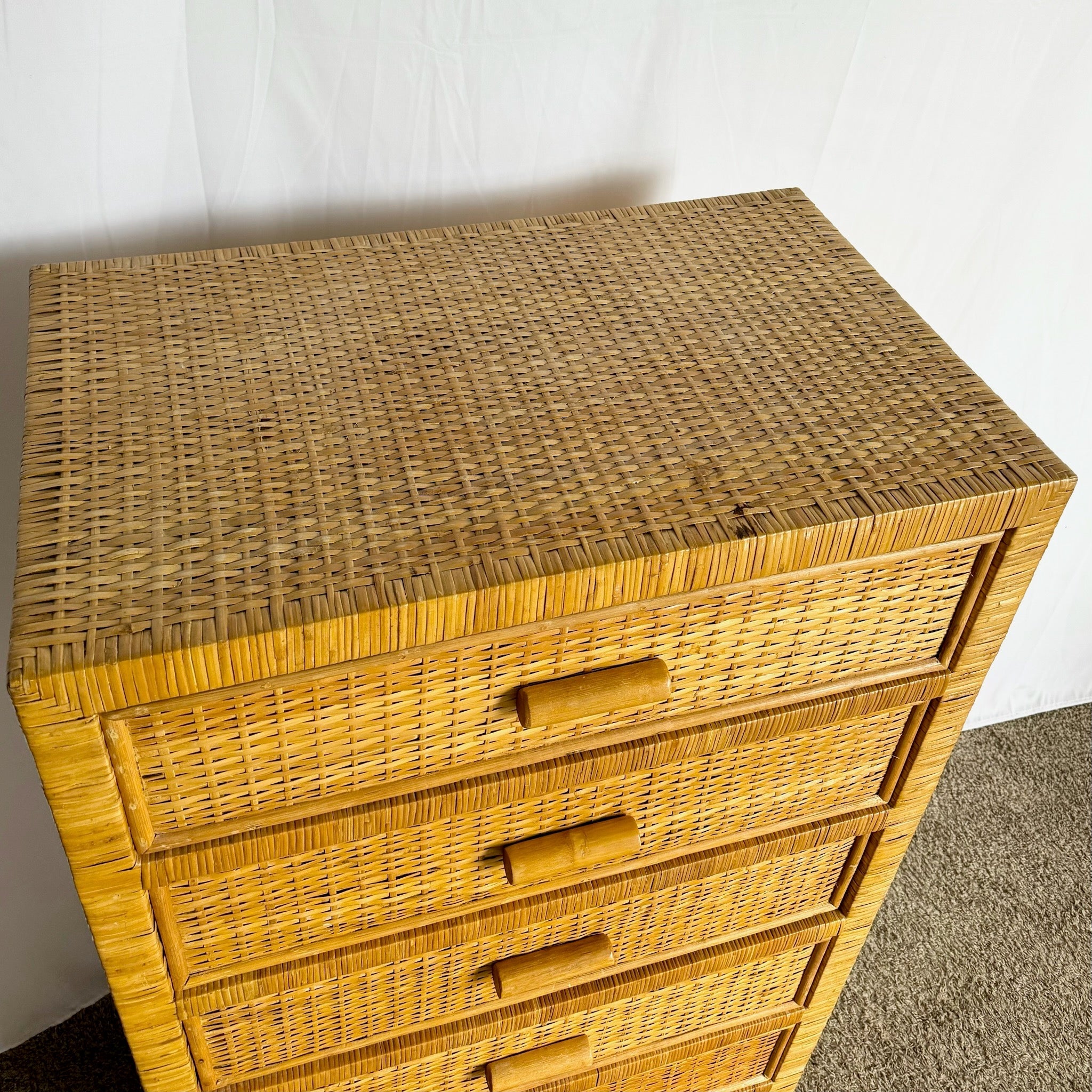 Boho Chic Wicker Wrapped Highboy Dresser - 6 Drawers - Dolphin & Flamingo
