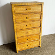 Boho Chic Wicker Wrapped Highboy Dresser - 6 Drawers - Dolphin & Flamingo