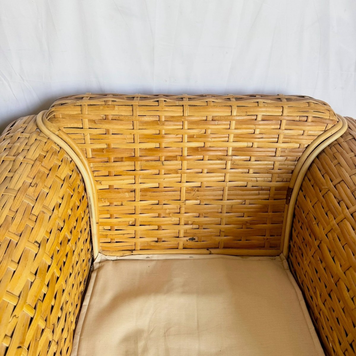 Boho Chic Woven Bamboo Rattan Lounge Chairs by Ralph Lauren - A Pair - Dolphin & Flamingo