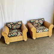 Boho Chic Woven Bamboo Rattan Lounge Chairs by Ralph Lauren - A Pair - Dolphin & Flamingo
