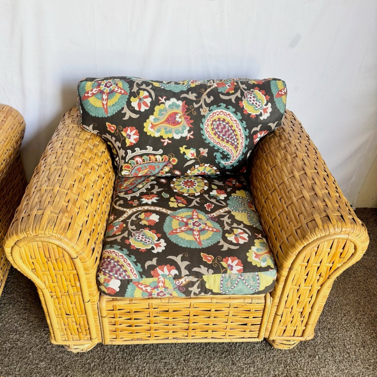Boho Chic Woven Bamboo Rattan Lounge Chairs by Ralph Lauren - A Pair - Dolphin & Flamingo
