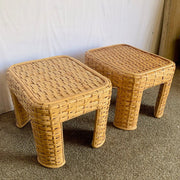 Boho Chic Woven Bamboo Rattan Side Tables - A Pair - Dolphin & Flamingo