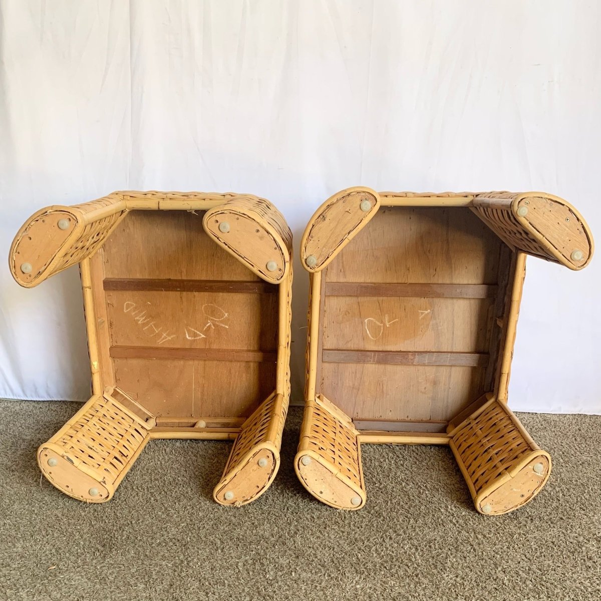 Boho Chic Woven Bamboo Rattan Side Tables - A Pair - Dolphin & Flamingo