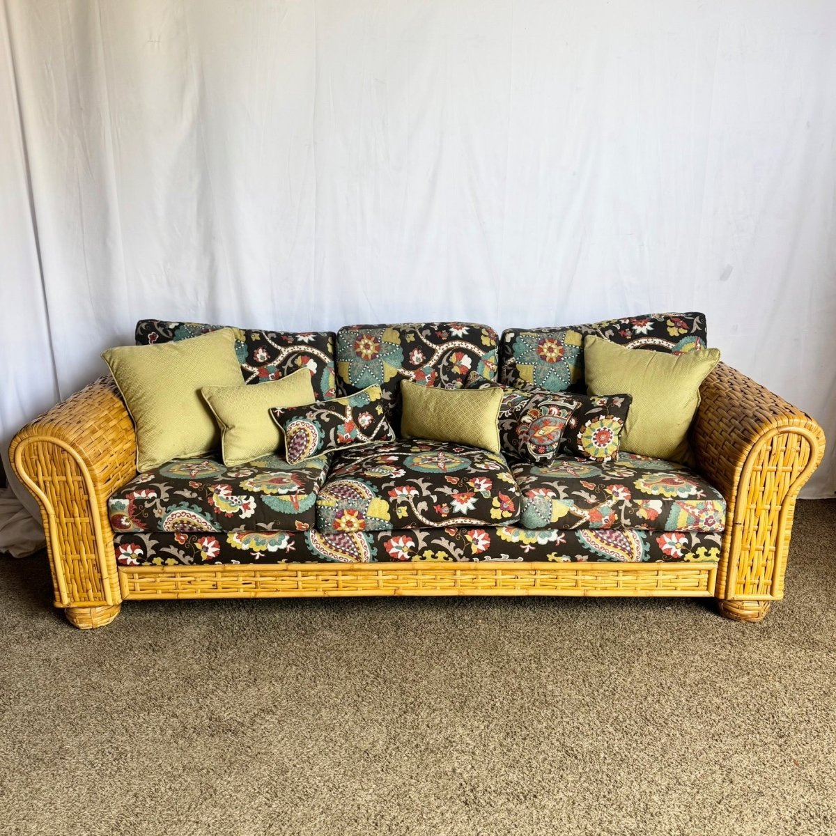 Boho Chic Woven Rattan Bamboo Sofa by Ralph Lauren - Dolphin & Flamingo