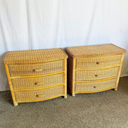 Boho Chic Woven Wicker Commodes/Chests of Drawers - A Pair - Dolphin & Flamingo